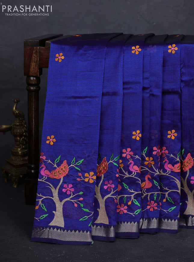 Navy Blue Mangalagiri Silk Cotton - Embroidery