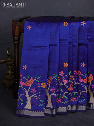 Navy Blue Mangalagiri Silk Cotton - Embroidery