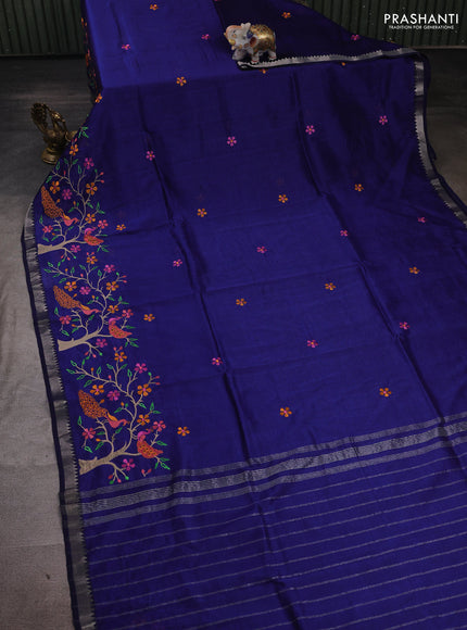 Navy Blue Mangalagiri Silk Cotton - Embroidery