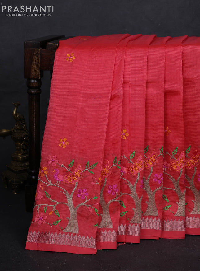 Peach Orange Mangalagiri Silk Cotton - Embroidery