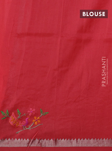 Peach Orange Mangalagiri Silk Cotton - Embroidery