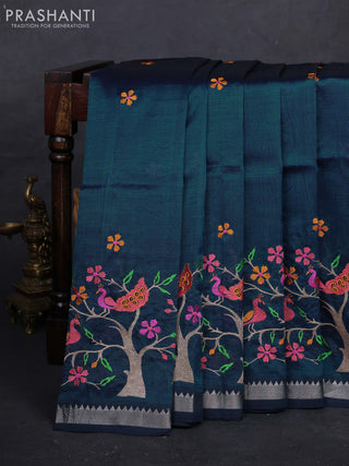 Peacock Blue Mangalagiri Silk Cotton - Embroidery