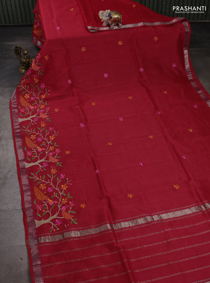 Red Mangalagiri Silk Cotton - Embroidery