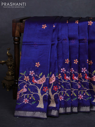 Navy Blue Mangalagiri Silk Cotton - Embroidery