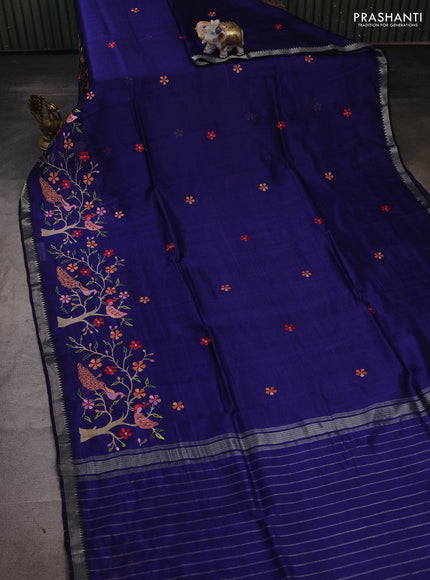 Navy Blue Mangalagiri Silk Cotton - Embroidery