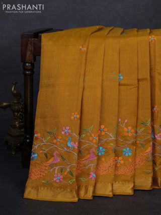 Mustard Yellow Mangalagiri Silk Cotton - Embroidery
