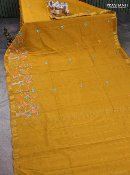 Mustard Yellow Mangalagiri Silk Cotton - Embroidery