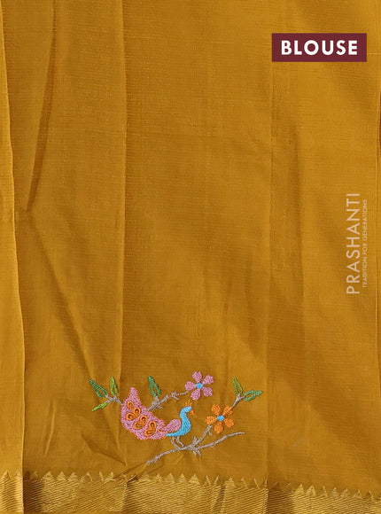 Mustard Yellow Mangalagiri Silk Cotton - Embroidery