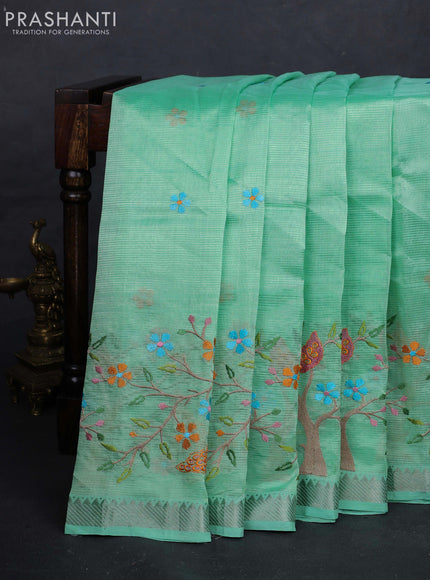 Teal Green Mangalagiri Silk Cotton - Embroidery