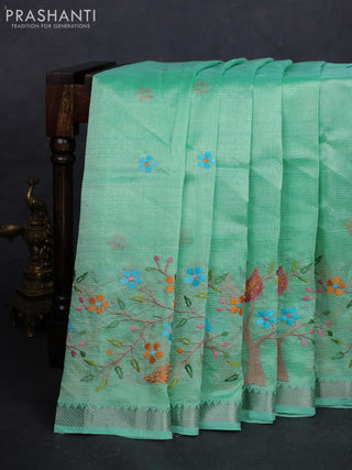 Teal Green Mangalagiri Silk Cotton - Embroidery