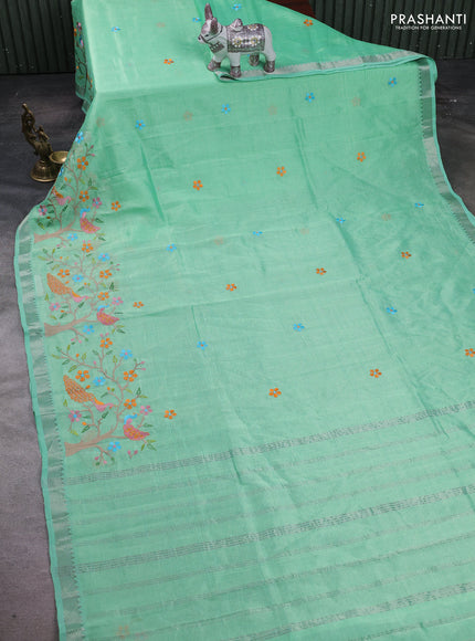 Teal Green Mangalagiri Silk Cotton - Embroidery