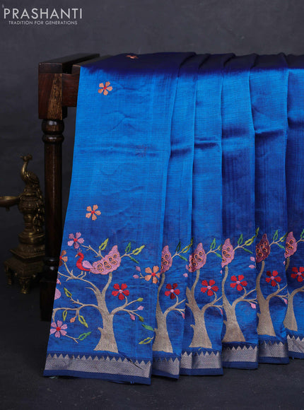Peacock Blue Mangalagiri Silk Cotton - Embroidery