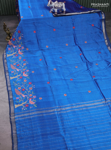 Peacock Blue Mangalagiri Silk Cotton - Embroidery