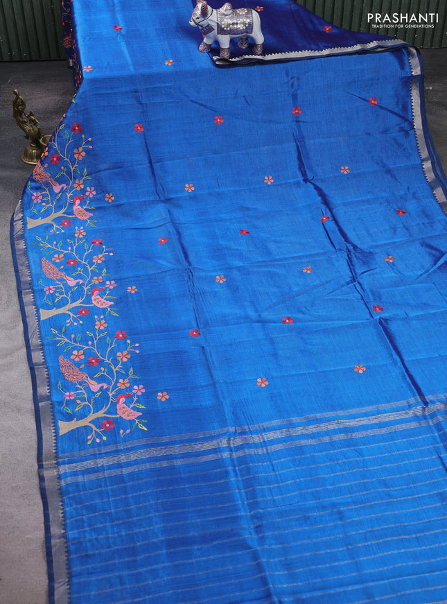Peacock Blue Mangalagiri Silk Cotton - Embroidery