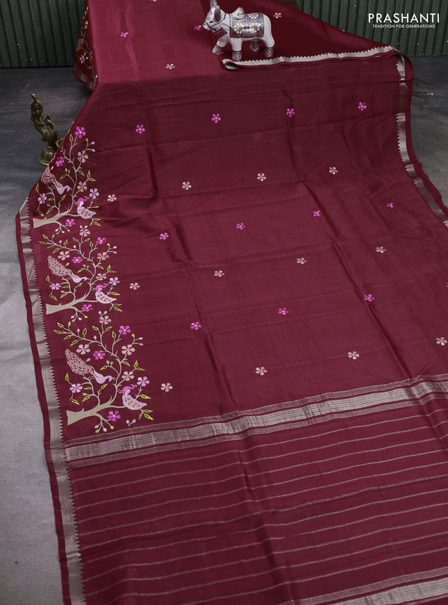 Maroon Mangalagiri Silk Cotton - Embroidery
