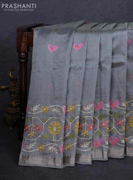 Grey Mangalagiri Silk Cotton - Embroidery