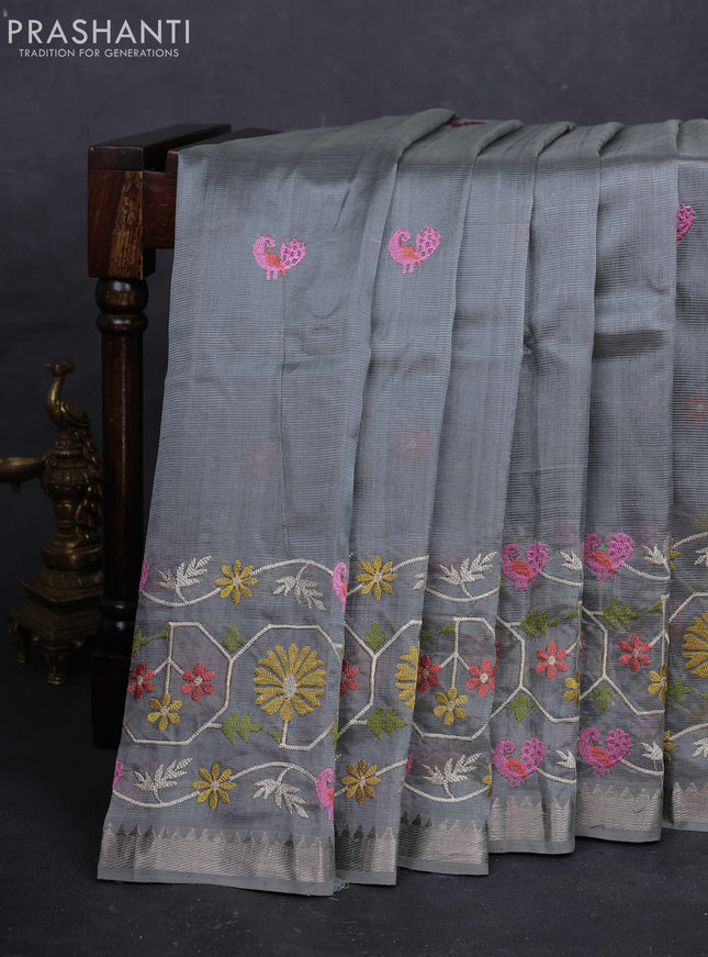 Grey Mangalagiri Silk Cotton - Embroidery