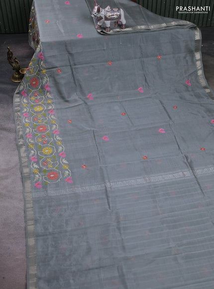 Grey Mangalagiri Silk Cotton - Embroidery