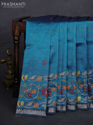 Peacock Blue Mangalagiri Silk Cotton - Embroidery
