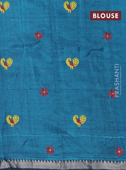 Peacock Blue Mangalagiri Silk Cotton - Embroidery