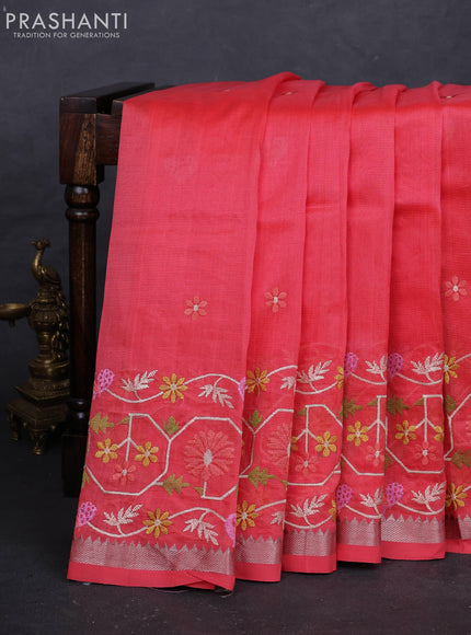 Peach Orange Mangalagiri Silk Cotton - Embroidery