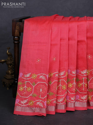 Peach Orange Mangalagiri Silk Cotton - Embroidery