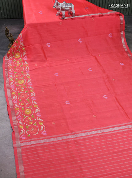 Peach Orange Mangalagiri Silk Cotton - Embroidery