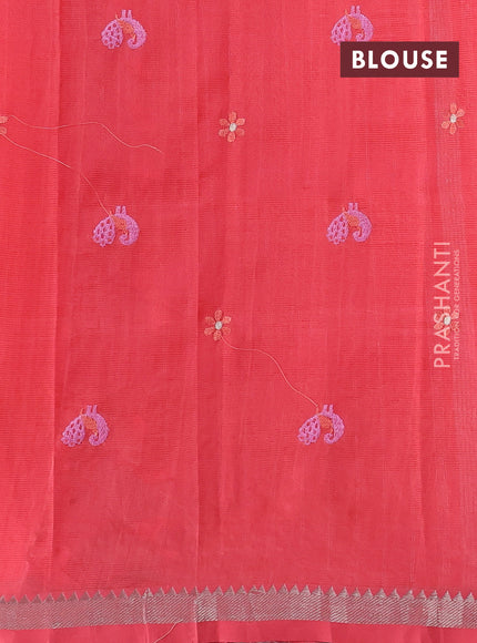 Peach Orange Mangalagiri Silk Cotton - Embroidery