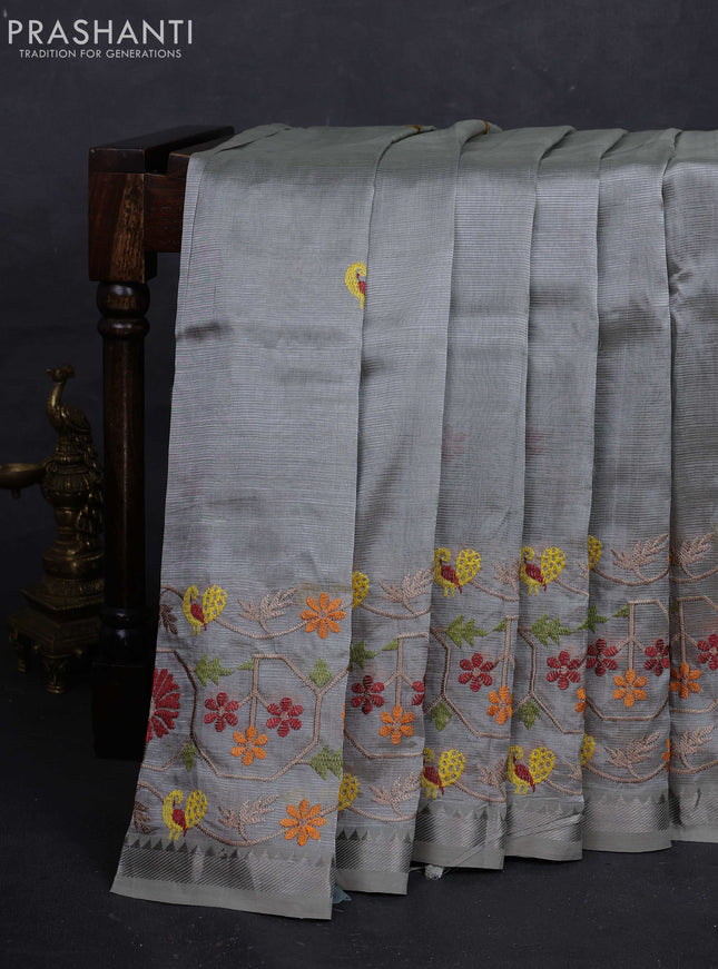 Grey Mangalagiri Silk Cotton - Embroidery