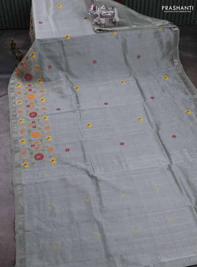 Grey Mangalagiri Silk Cotton - Embroidery