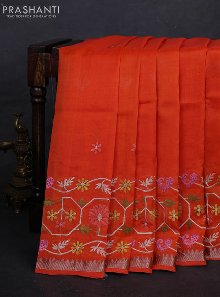 Orange Mangalagiri Silk Cotton - Embroidery