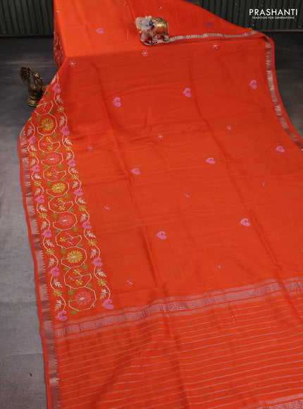 Orange Mangalagiri Silk Cotton - Embroidery