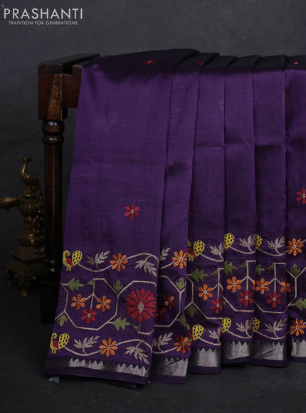 Purple Mangalagiri Silk Cotton - Embroidery