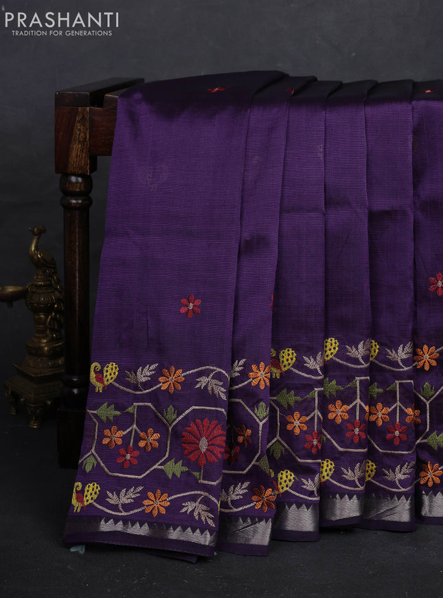 Purple Mangalagiri Silk Cotton - Embroidery