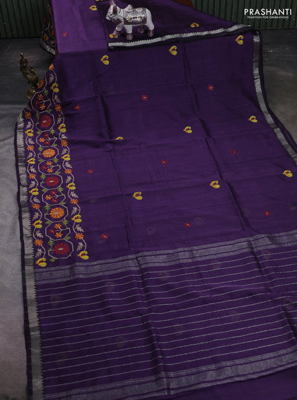 Purple Mangalagiri Silk Cotton - Embroidery