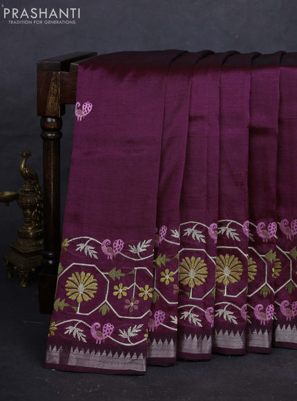 Wine Mangalagiri Silk Cotton - Embroidery