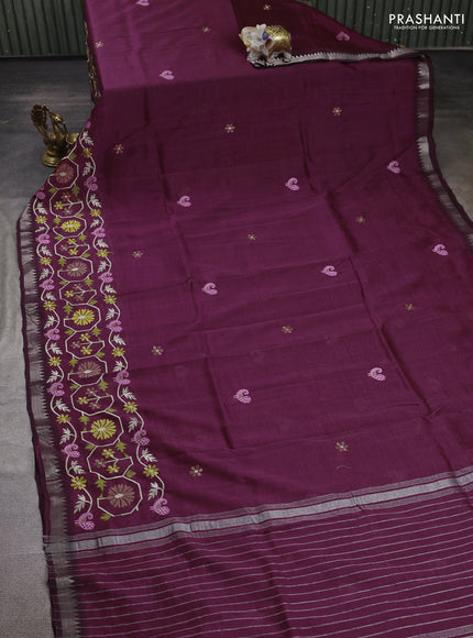 Wine Mangalagiri Silk Cotton - Embroidery