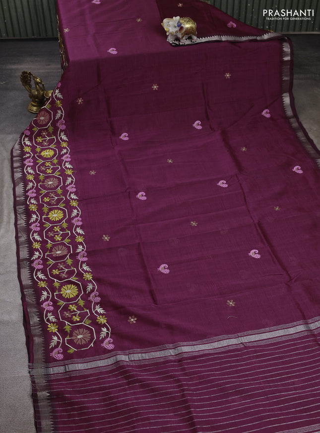 Wine Mangalagiri Silk Cotton - Embroidery
