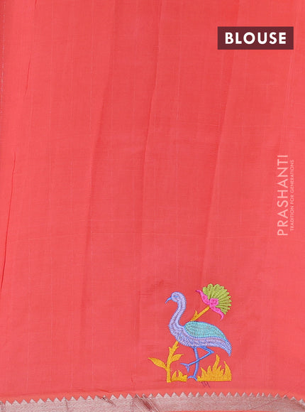 Peach Orange Mangalagiri Silk Cotton - Embroidery
