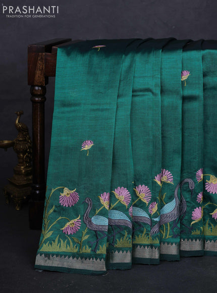 Bottle Green Mangalagiri Silk Cotton - Embroidery