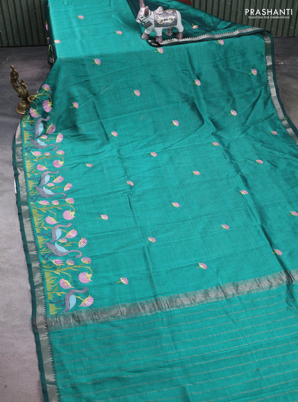 Bottle Green Mangalagiri Silk Cotton - Embroidery