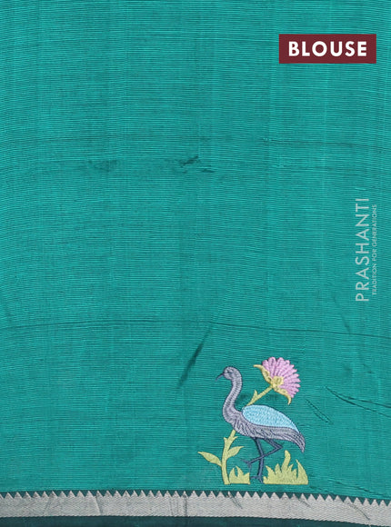 Bottle Green Mangalagiri Silk Cotton - Embroidery