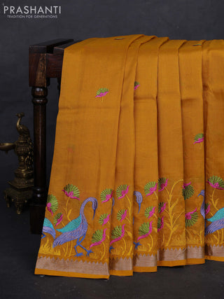 Mustard Yellow Mangalagiri Silk Cotton - Embroidery