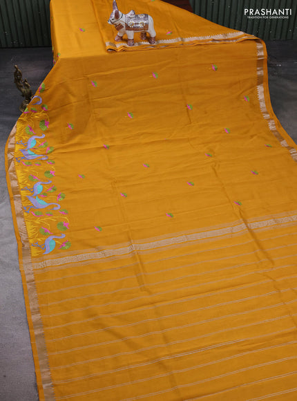 Mustard Yellow Mangalagiri Silk Cotton - Embroidery