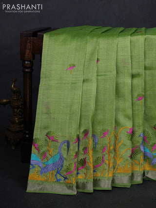 Green Mangalagiri Silk Cotton - Embroidery