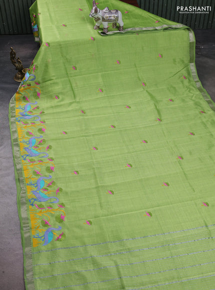 Green Mangalagiri Silk Cotton - Embroidery