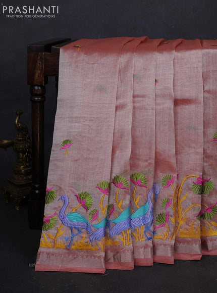 Pastel Peach Mangalagiri Silk Cotton - Embroidery