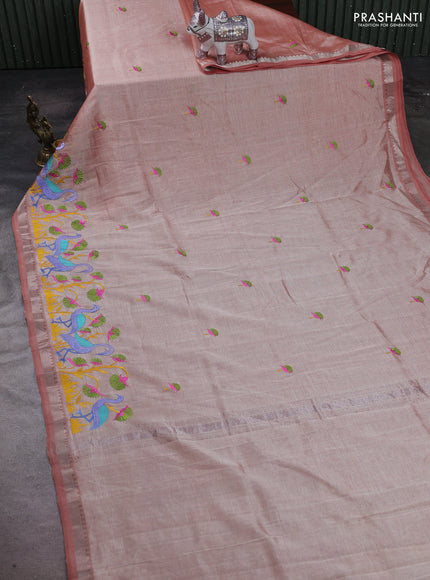 Pastel Peach Mangalagiri Silk Cotton - Embroidery