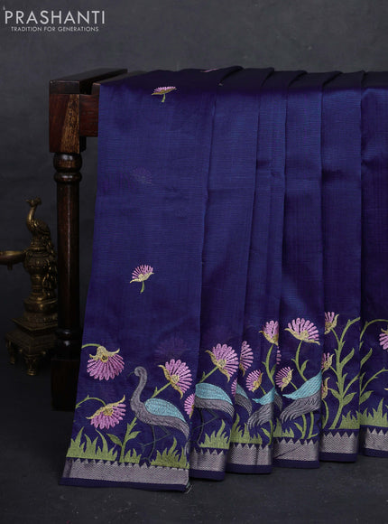 Navy Blue Mangalagiri Silk Cotton - Embroidery