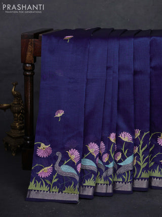 Navy Blue Mangalagiri Silk Cotton - Embroidery